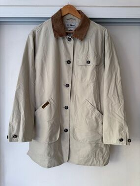 Vintage L.L. Bean Women's Cream Field Coat with Brown Corduroy Collar